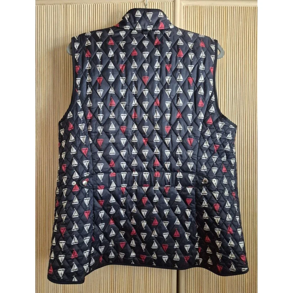 Talbots Women's Puffer Vest Size XL Blue Lightweight Quilted Sailboat Nautical